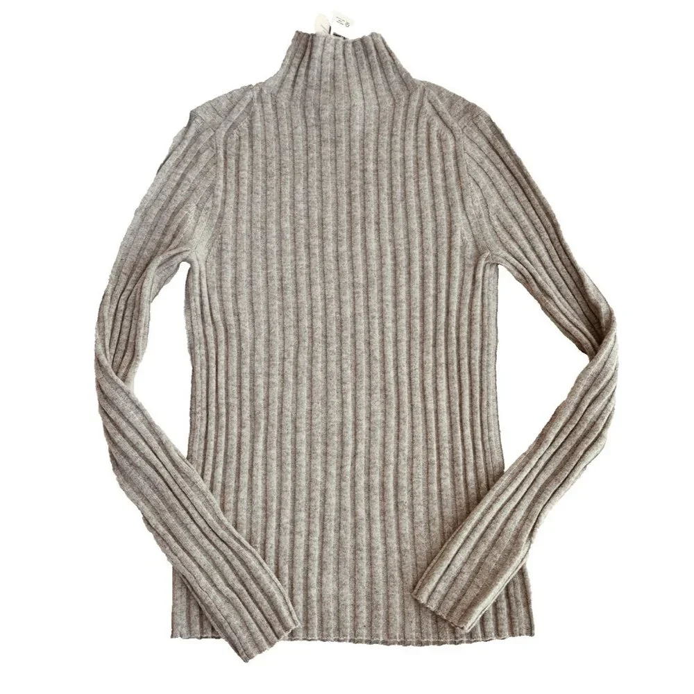 NWT J.Crew Womens 100% Cashmere Turtleneck XS Wide Rib Gray Sweater Luxury Chic